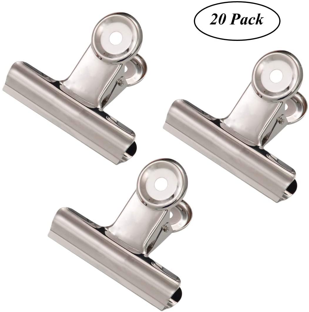 Coideal Metal Bulldog Clips Silver 2 Inch, 20 Pcs 50mm Large Bull Hinge Clip Binder Paper Office Clips for Hanging Picture Photo