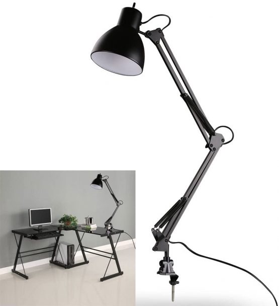 LED Desk Lamp - BANGWEIER Black Flexible Swing Arm Clamp Mount Lamp Office Studio Home Table Desk Light