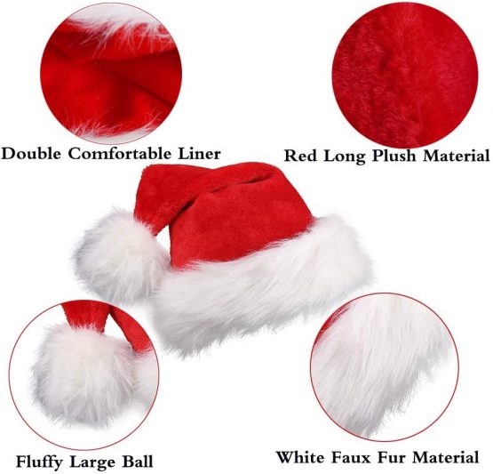 VEYLIN 4 Pieces Father Christmas Hat Red Santa Hats for Children Adults Thickened Warm Christmas Party Hats - Image 3