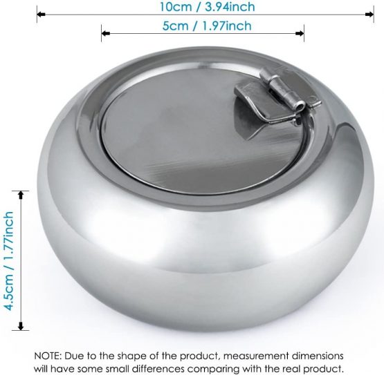 Stainless Steel Cigarette Ashtray with Lid, maxin Windproof Cigarette Ashtray Smoking Ash Holder Desktop Ash Tray for Home office Decoration- Silver. - Image 4