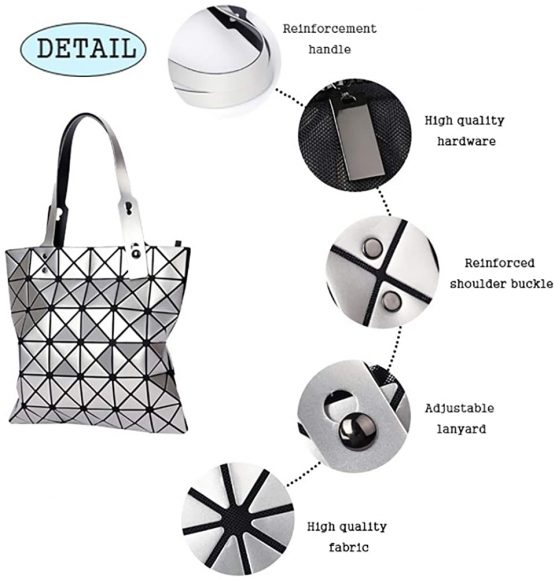 Womens Top-Handle Bags, Geometric Luminous Shoulder Bag, Foldable PU Leather Shard Lattice Tote Bag Shopping Bag - Image 3