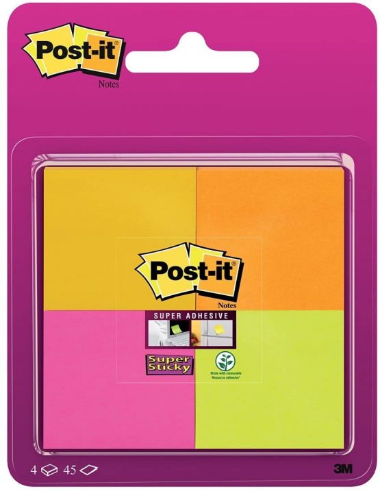 Post-it 6910SS-YPOG notes, 47.6 x 47.6 mm Super Sticky Small Notes (Pack of 4)