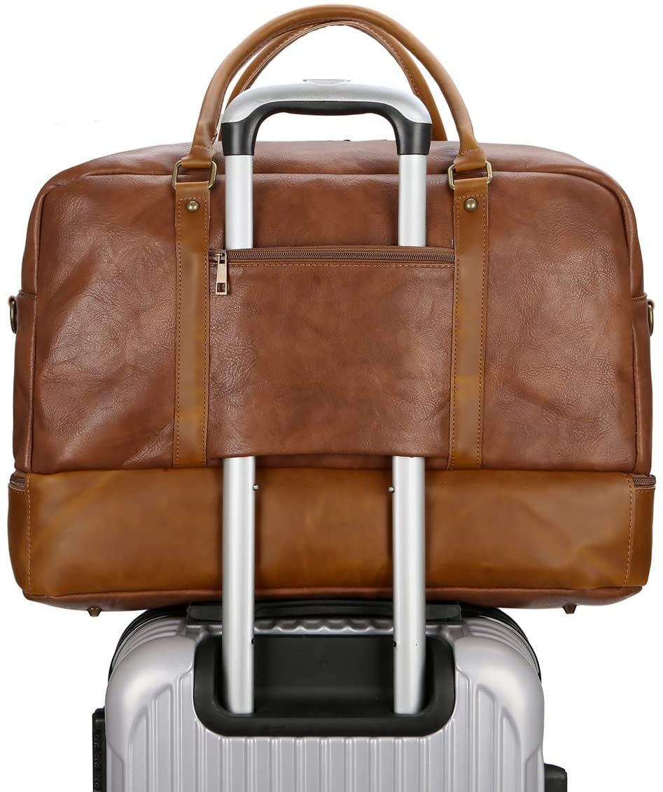 BAOSHA Faux Leather Travel Holdall Carry On Weekender Bag Overnight Travel Duffel Tote Bags for Men and Women with Shoe Compartment HB-38 (Brown) - Image 4
