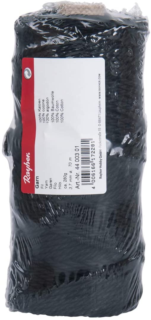 Rayher Poly-Cotton Crochet Thread, Yarn for Craft Floristry and Decorations, Macrame Cord with a Diameter of 3.7mm, 280g, 70m