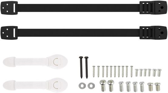CALISH Anti-Tip TV/Furniture Straps Heavy Duty Strap and Plastic Parts, Long VESA Screws to Fit Latest TVs, with Child Drawer Safety Locks(2 pcs) - Image 2