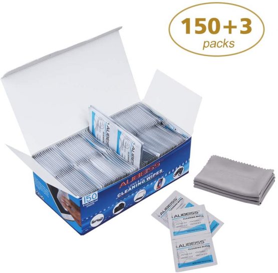 150 Pack Pre-Moistened Lens Wipes ALIBEISS Screen Wipes for Glasses, Camera, Tablets, Smartphone, Screens and Other Delicate Surfaces