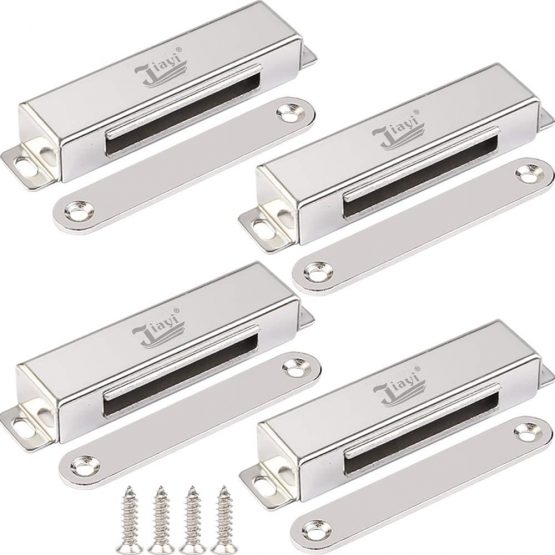 Magnetic Door Catches Jiayi 4 Pack Heavy Duty Wardrobe Magnets 28 KG Pull Chrome Cabinet Magnetic Door Catch Hardware Stainless Steel for Kitchen Cupboard Magnet Closure Closet Door Closer