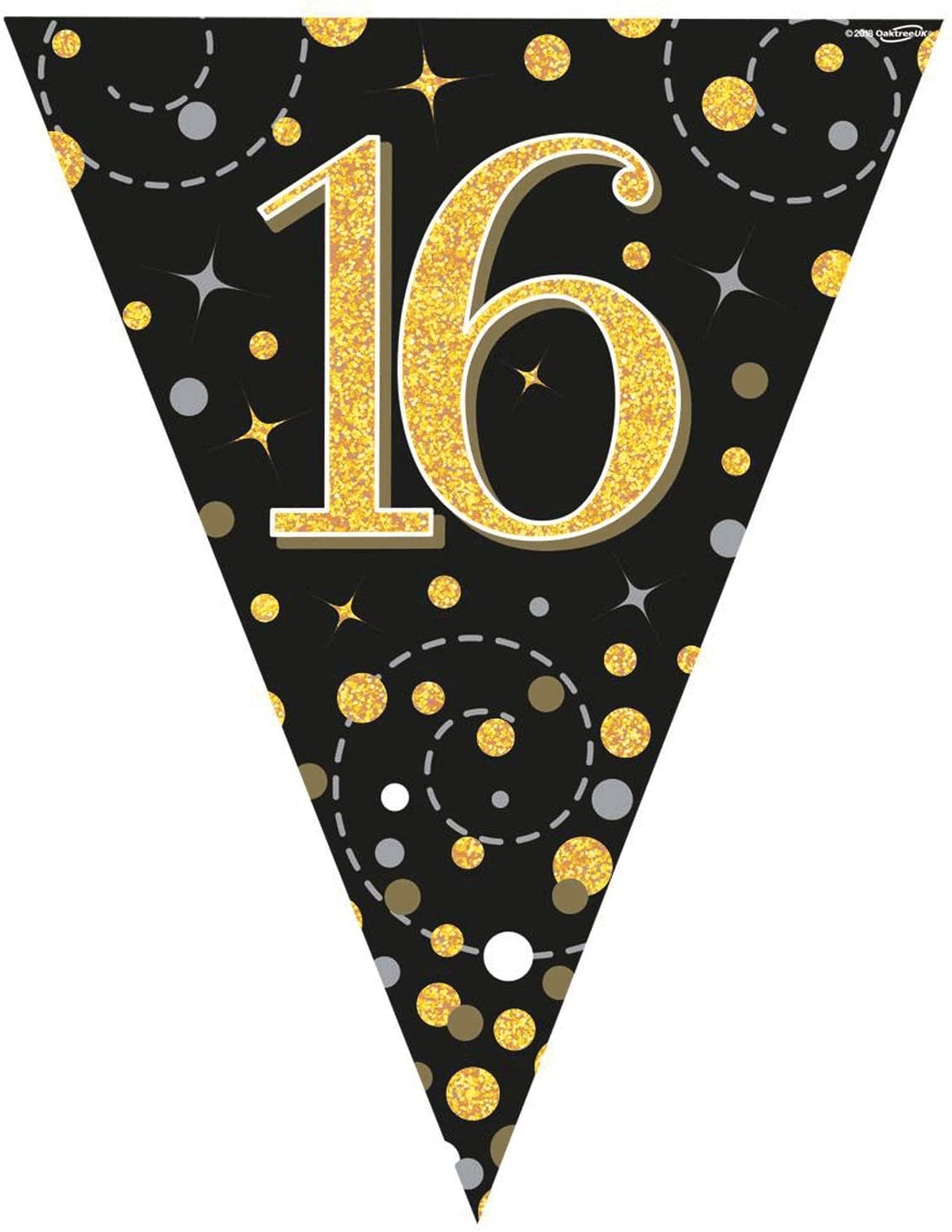 Party Bunting Sparkling Fizz 16 Black & Gold Holographic 11 flags 3.9m, 28cm x 390cm
