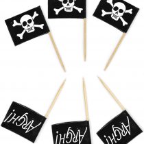 SHATCHI 12154 Pirate Flag Wooden Tooth Picks Cocktail Sticks, Pack of 50