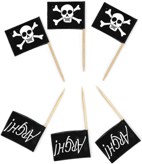SHATCHI 12154 Pirate Flag Wooden Tooth Picks Cocktail Sticks, Pack of 50