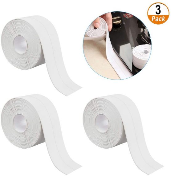 3 Rolls Caulk Strip PVC Self Adhesive Tape, Bathroom Sealant Tape