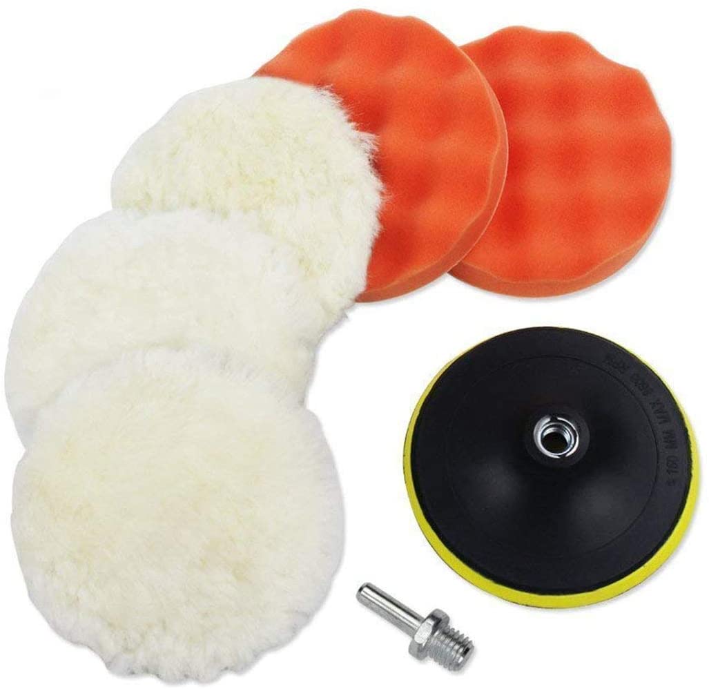 7pcs 6 inch Polishing Pads,Sponge and Woolen Polishing Waxing Buffing Pads Kits with M14 Drill Adapter
