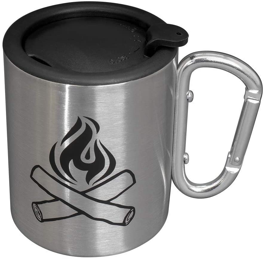 Camping Mug with Clip On Handle and Lid Double Walled Stainless Steel