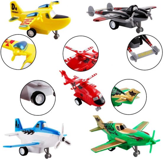 deAO Set of 12 Pull Back Airplanes Vehicle Playset Variety Pack of Helicopters, Stealth Bombers, Fighter Jets, Aircraft, Planes - Image 4