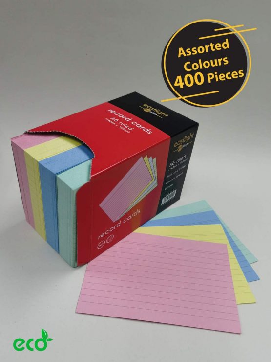 Eastlight A6 Ruled Record Card Assorted Colours Pack of 400 Brilliant for Revision Cards in Handy Storage Box