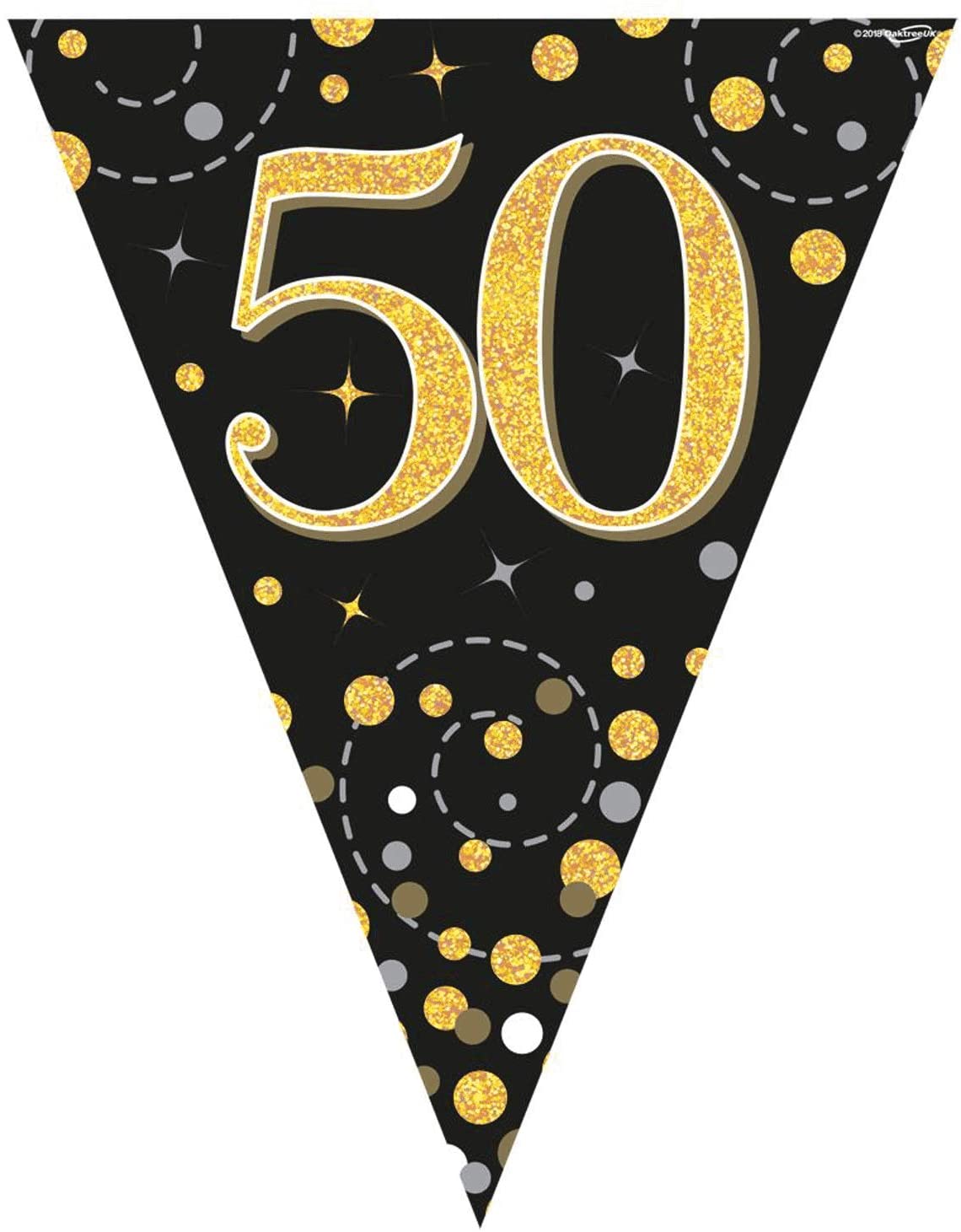 Party Bunting Sparkling Fizz 50 Black & Gold Holographic 11 flags 3.9m, 28cm x 390cm