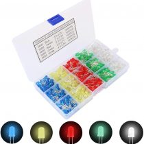 GTIWUNG 500Pcs 5mm Led Diodes, Light Emitting Diode, Diodes Resistor Kit, Diffused 2pin Round Head Light Emitting Diodes Assorted Color White/Red/Yellow/Green/Blue Kit Box