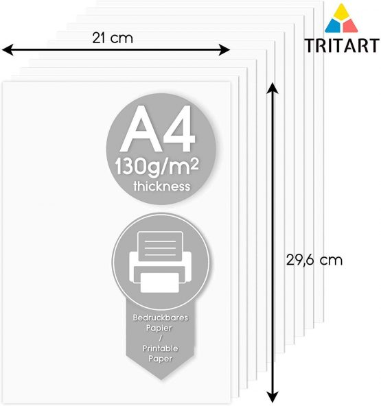 Tritart 110 White Paper Pack for Crafting A4 130 g/m² - Non-Toxic and Smooth Textured A4 Coloured Card - Craft Cards - Image 2