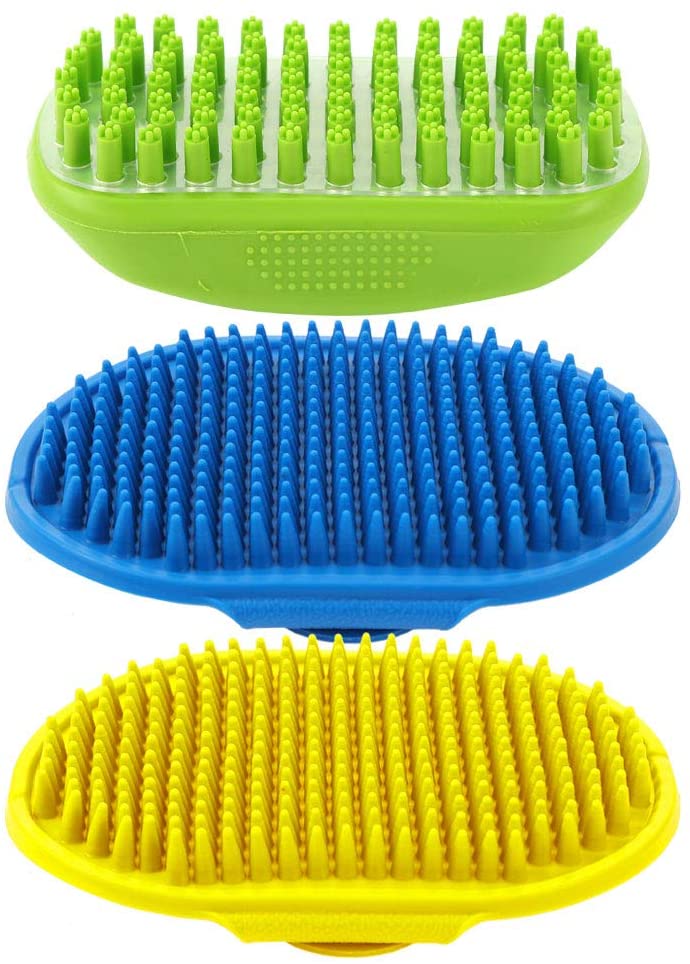 Fantesi 3 Pack Pet Grooming Brush 3-in-1 Brush-Rubber for Dogs & Cats Soothing Massaging, Bath