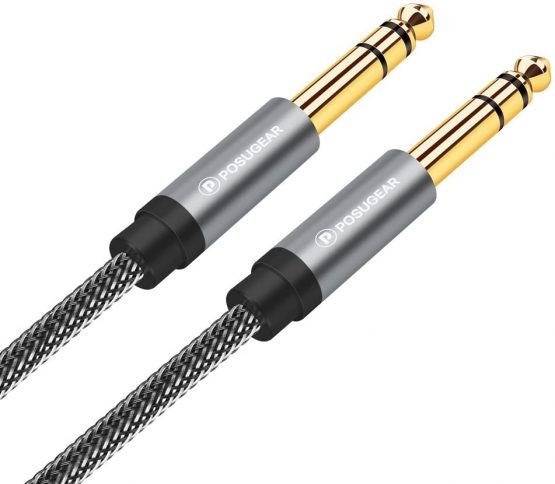 6.35mm to 6.35mm Stereo Cable 2M, POSUGEAR 1/4 Inch Male TRS Speaker Amp Cable Jack with Nylon Braid Aluminium Alloy Housing for Electric Guitar, Bass, Amplifier, Keyboard Professional Instrument etc - Image 2