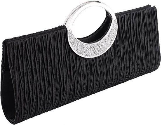Tskybag Womens Tote Bag Ladies Crystal Diamante Clutch Purse Bridal Wedding Evening Party Handbag Black White Silver Wallet