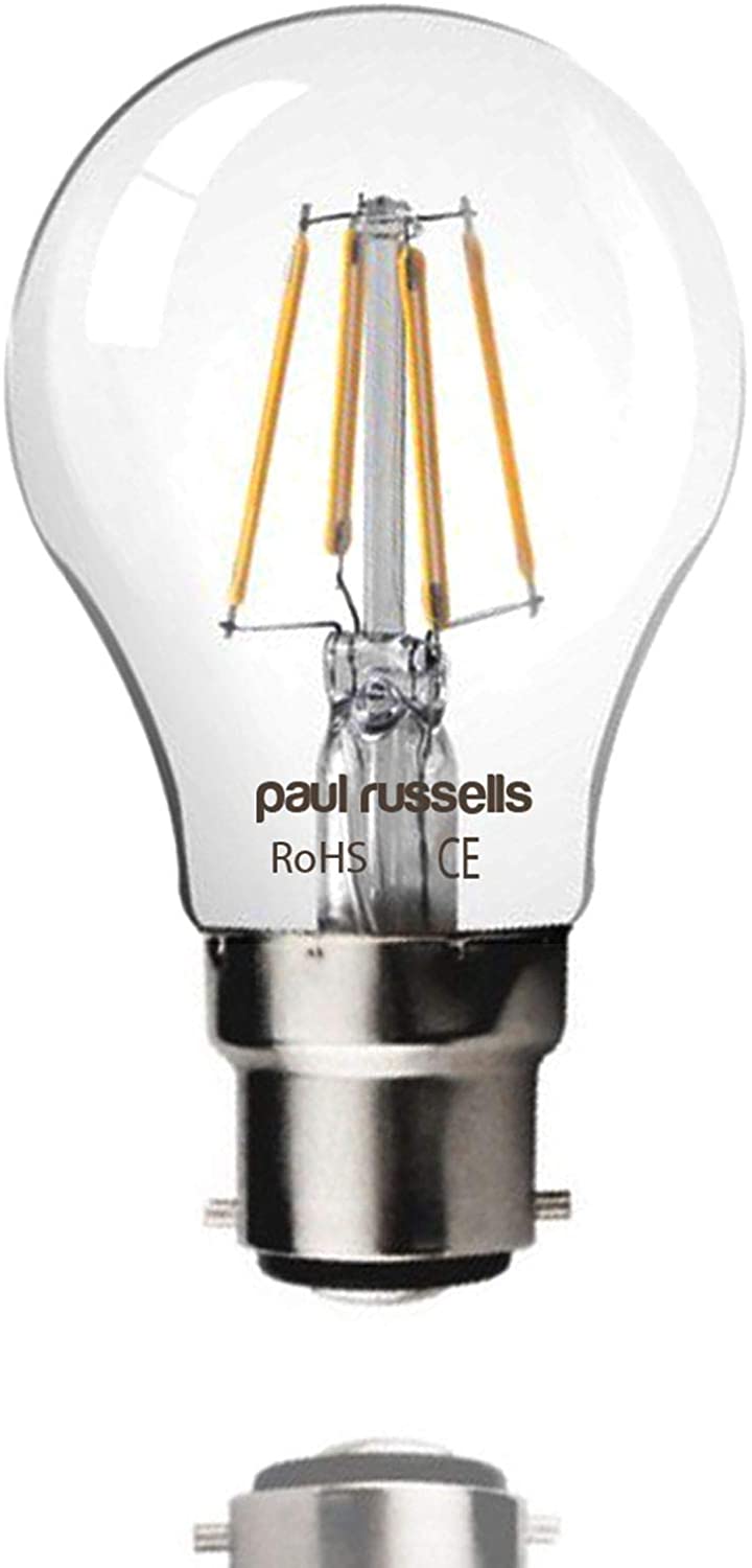 paul russells B22 Bayonet Cap LED Filament, 4.5Watt 40W Equivalent 470LM Lumens 2700K BC Standard GLS A60