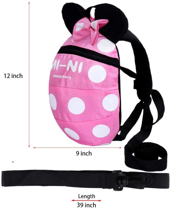 Baby Toddler Safety Harness Backpack Child Kids Cute Cartoon Strap Shoulder Backpack Bag with Reins Leash Rucksack Harness Walkers Tether Belt,for 1-5 Years Old Toddler. (Pink S-for 1-5 Years Old) - Image 3