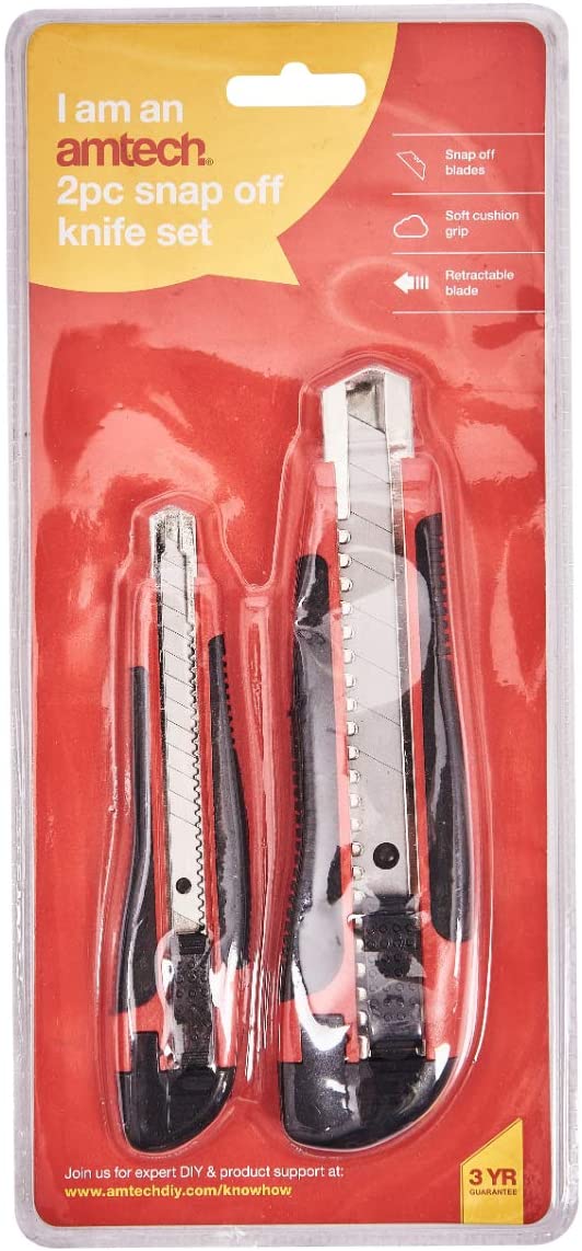 Amtech S0150 2pc Snap-Off Blade Disposable Retractable Knife Set, Craft Knives, Black & Red - Image 3