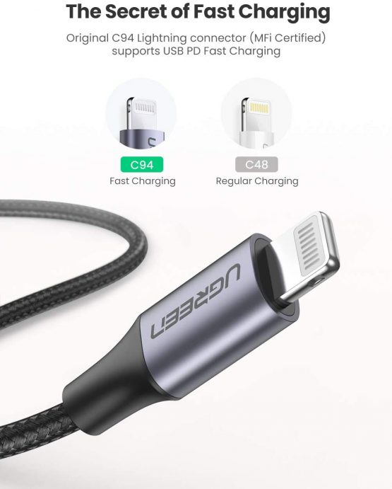 UGREEN USB C to Lightning Cable MFi Nylon Braided Type C PD Fast Charger Thunderbolt 3 Data Transfer Lead Compatible with iPhone 13 12 11 Pro Max XR X 8 Plus SE 2020 7,iPad Mini,MacBook Pro Air (1M) - Image 3