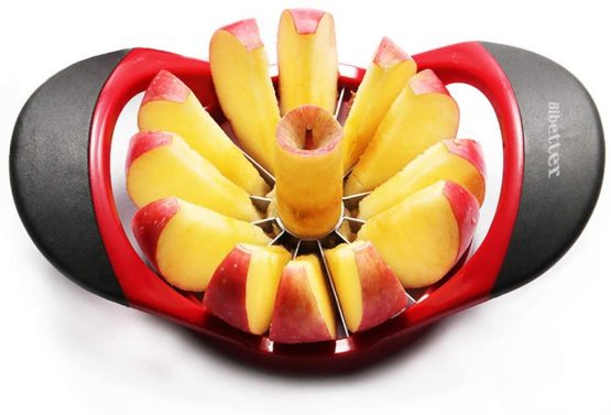 Beylos Easy Grip Apple Corer Slicer-Divider-Cutter-Wedger, Ergonomic Rubber Grip Handle, 12-Blades(Red Black)