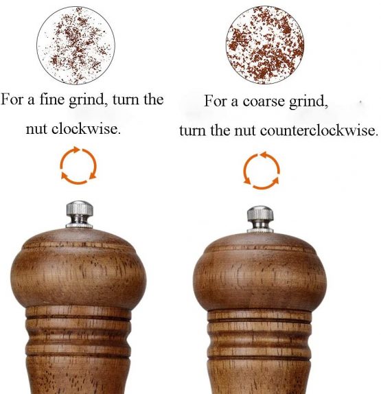Haomacro Salt and Pepper Mill Set, Wooden Salt and Pepper Grinders, Shakers with Ceramic Core- 8 Inches -Pack of 2 - Image 3