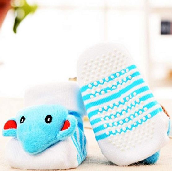 Non-slip socks for children - newborn socks - 0/12 months - fantasy - light blue elephant - stripes - male - female - unisex - gift idea for small children - Image 2