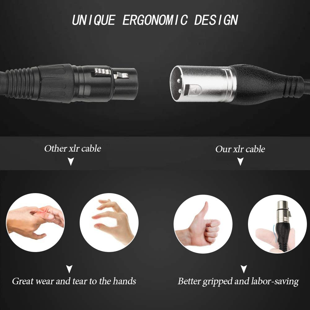 NUOSIYA 1m 2 Pack Balanced XLR Microphone Cable, 3 Pin XLR Male to Female Extender Cord for Studio Recorder Mic, Mixer - Image 2
