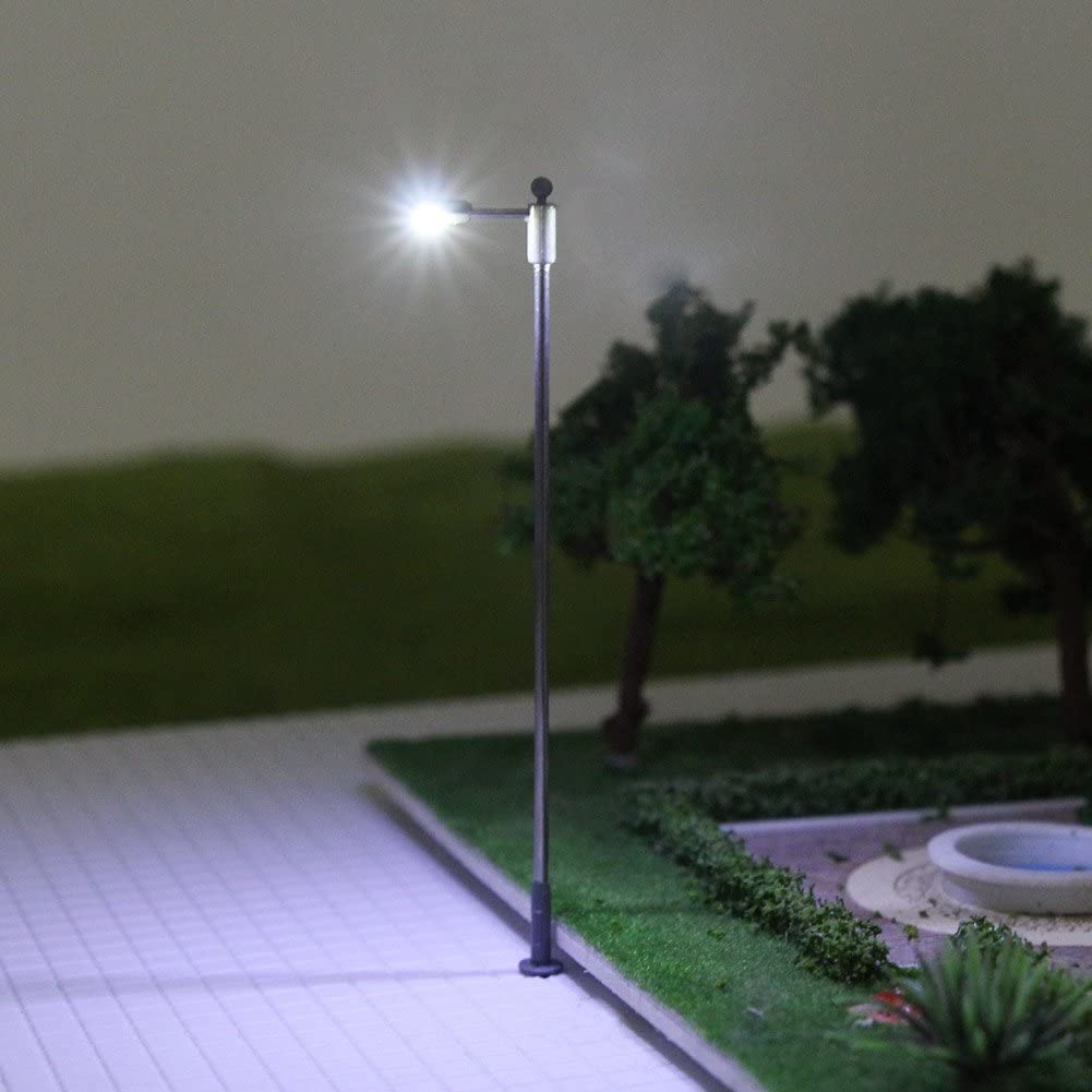 Evemodel Lqs09w 10pcs Model Railway Train Lamp Post Bright White Street Lights N Tt Scale Leds 1823