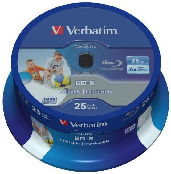 Verbatim 43811 25GB 6x BD-R SL Datalife Inkjet Printable - 25 Pack Spindle