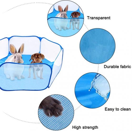 WEONE Pet Playpen, Portable Small Animals Playpen, Foldable Pet Pens, Pet Cage Tent, Breathable & Transparent Pet Exercise Fence for Guinea Pig, Rabbits, Hamster, Chinchillas, Hedgehogs, Cats -Blue - Image 3