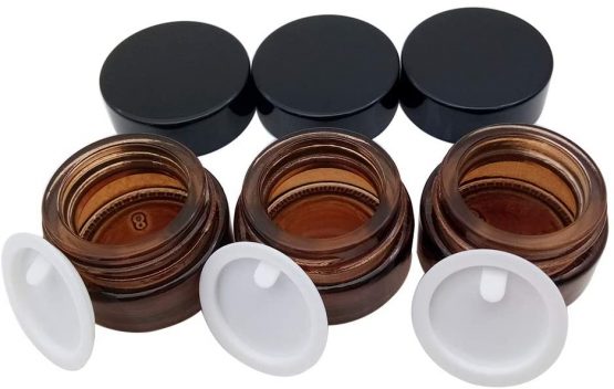 KingYH 6 Pack 5ml Amber Glass Jar Empty Refillable Cosmetic Face Cream Jar Bottle Container Pot with Black Screw Lid and Liners for Storage Homemade Facial Cream Essential Oils Lotion Ointment - Image 4