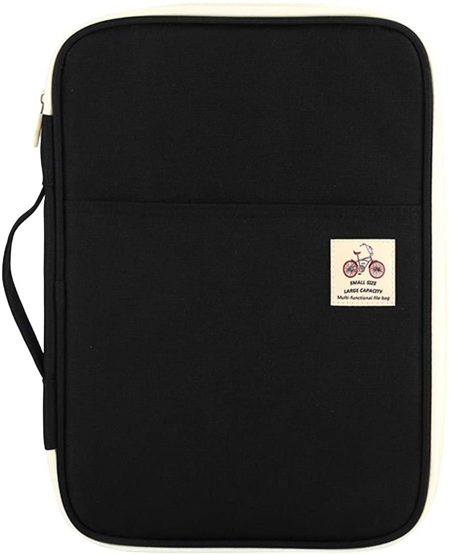 JAKAGO A4 Portfolio Conference Folder Waterproof Business Document Case Passport Holder Ipad Sleeve with Zip and Handles for Travel Meeting Office Holiday (Black)