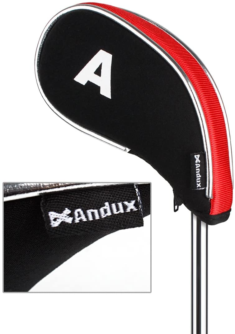 Andux Neoprene Golf Iron Club Head Covers with Zipper RH 10pcs/set Black/red, Black / Red - Image 2