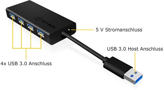 Icy Box IB-AC6104-B USB 3.0 4-Port Hub - Black - Image 2