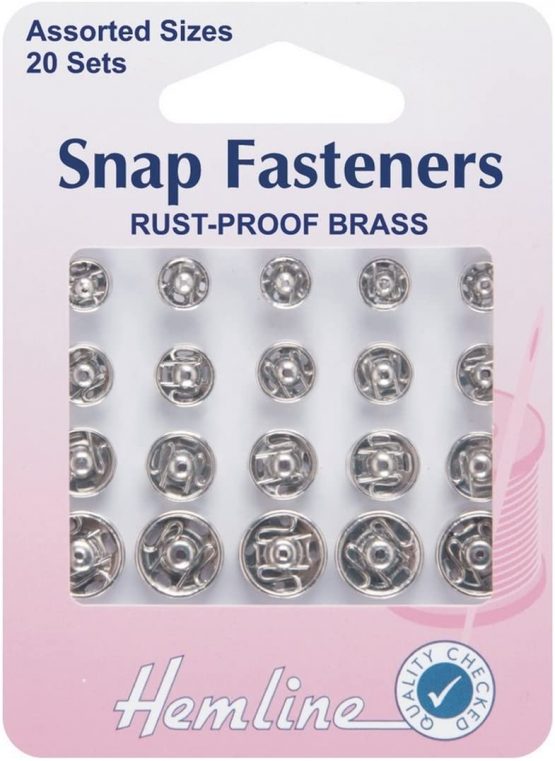 Hemline H420.99 Nickel Brass Rust Proof Sew On Snap Fasteners 6,7,9,11mm 20 Set