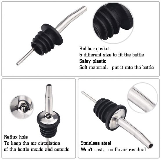 Gankarii Pack of 6pcs Stainless Steel Freeflow Pourer Spirit Pourer, Drinks Pourer, Oil Pourer, Bottle Pourer - Image 2