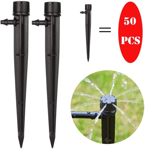 Tesmotor 100pack 360 Degree Adjustable 8 Holes Watering System Micro Flow Drip Irrigation Kit, Water Flow Irrigation Drippers Connector for 4mm/7mm Tube