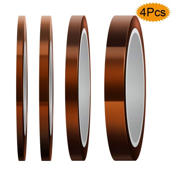 LUTER 4 Rolls Heat Resistant Tape High Temp Tape Sublimation Tape Thermal Tape for Sublimating Print, Heat Transfer and Insulation, Wave Soldering (3mm/5mm/8mm/12mm x 33m, Tawny)