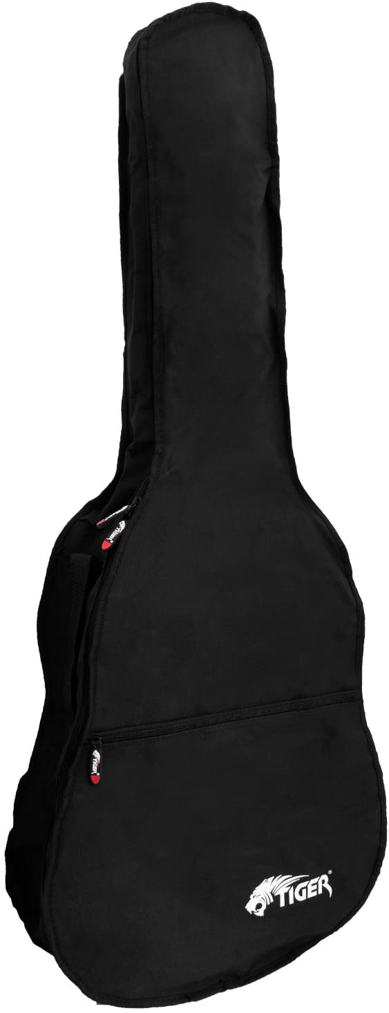 Tiger Acoustic Guitar Bag - Straps and Handle - 600D Nylon Case, Black, Full Size