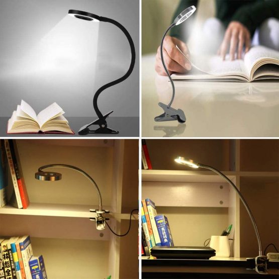 6W LED USB Clip on Reading Light for Books, Bedroom, Desk Lamp (Black) with Clamp, Eye Protection. Book Light for Reading in Bed,Kids & Cool Light Colour(Adapter Isn't Included) - Image 4