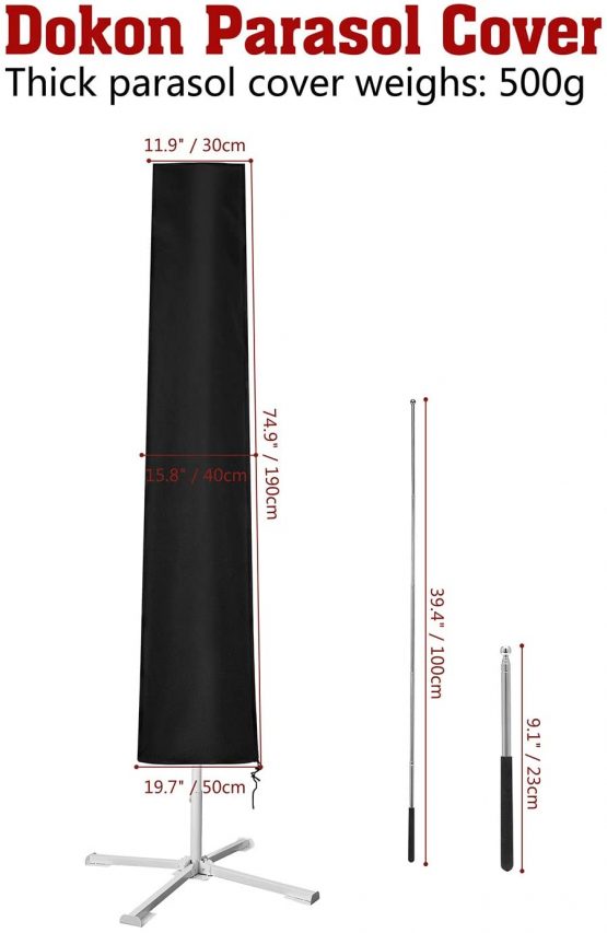 Dokon Parasol Cover with Air Vent, Waterproof, Anti-UV, Heavy Duty 600D Oxford Fabric Patio Umbrella Covers with Rod, Garden Parasol Cover for 9ft to 11ft Outdoor Umbrella (190x30/40/50cm) - Image 2
