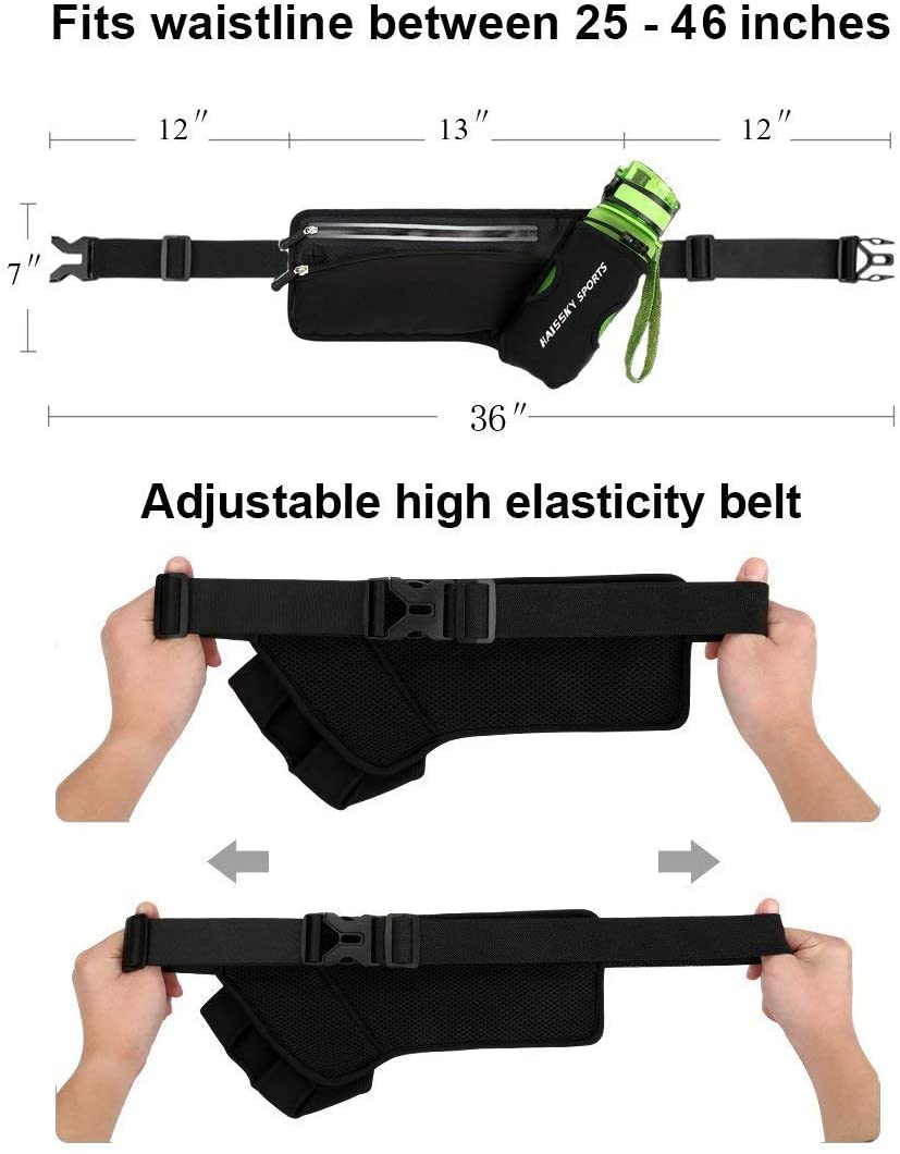 Waist Pack Sports Running Belt Pouch Bag with Water Bottle Holder and 2 Zipped Pockets for iPhone Samsung or Smartphones Hydration Packs for Man Women Workout Outdoors Climbing Cycling - Image 3