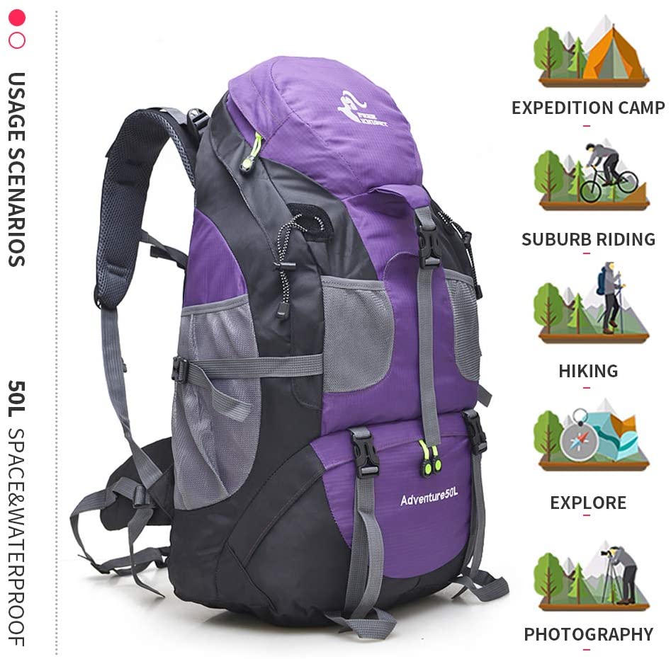 free knight 50L Waterproof Ultra Lightweight Hiking Backpack,Frameless,Outdoor Sport Daypack Travel Bag for Climbing Camping Touring Mountaineering Fishing (Purple) - Image 2