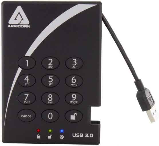Apricorn Aegis Padlock 1TB USB 3.0 256-bit AES XTS Hardware Encrypted Portable External Hard Drive (A25-3PL256-500)